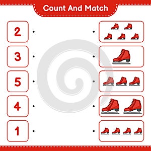 Count and match, count the number of Ice Skates and match with the right numbers. Educational children game, printable worksheet,