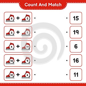 Count and match, count the number of Ice Skates and match with the right numbers. Educational children game, printable worksheet,