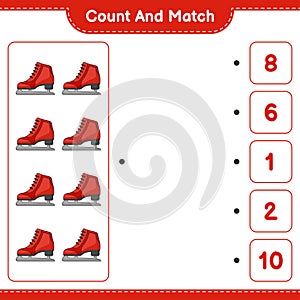 Count and match, count the number of Ice Skates and match with the right numbers. Educational children game, printable worksheet,