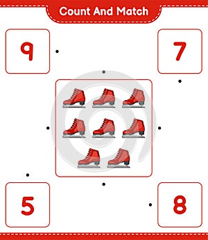 Count and match, count the number of Ice Skates and match with the right numbers. Educational children game, printable worksheet,