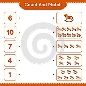 Count and match, count the number of Rocking Horse and match with the right numbers. Educational children game, printable