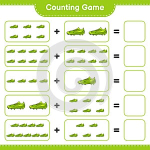 Count and match, count the number of Soccer Shoes and match with the right numbers. Educational children game, printable worksheet