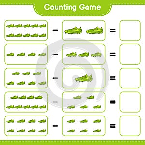 Count and match, count the number of Soccer Shoes and match with the right numbers. Educational children game, printable worksheet