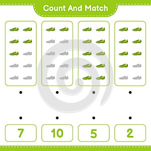 Count and match, count the number of Soccer Shoes and match with the right numbers. Educational children game, printable worksheet