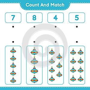 Count and match, count the number of Whirligig Toy and match with the right numbers. Educational children game, printable