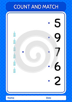 Count and match game with message bottle. worksheet for preschool kids, kids activity sheet