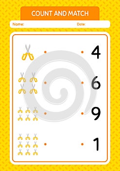 Count and match game with scissors. worksheet for preschool kids, kids activity sheet