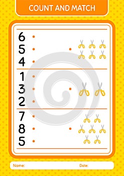 Count and match game with scissors. worksheet for preschool kids, kids activity sheet