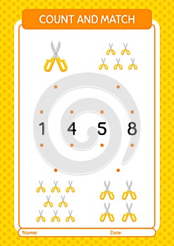 Count and match game with scissors. worksheet for preschool kids, kids activity sheet