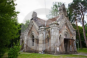 Count Potocki family chapel and vault crypt in village Pechera, Ukraine, side view photo