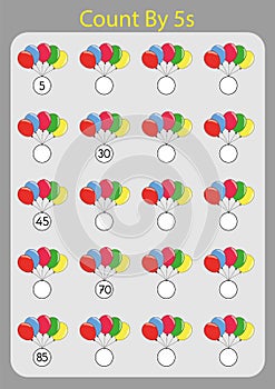 Count by 5s practice worksheet, write the missing numbers,