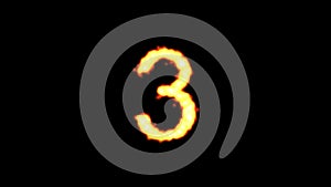Countdown 5 seconds with fire effect on plain black background