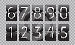 Countdown black flip clock. Scoreboard retro panel, analog remaining time banner, digital time counter. Vector web