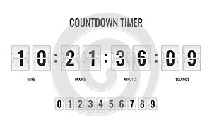 Countdown clock. Counter timer clocks counts day digital down watch numeric minute coming score hour display web page