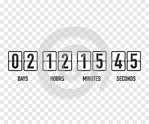 Countdown clock counter timer. UI app digital count down circle board meter with circle time pie diagram.