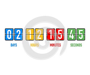 Countdown clock counter timer. UI app digital count down circle board meter with circle time pie diagram.