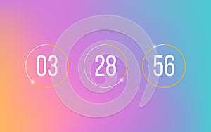 Countdown clock timer on soft gradient background. Modern counter with white numbers. Remaining count down with hours photo