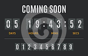 Countdown flip timer. Flip clock days, hours and minutes counter, flipclock counting display. Date timer retro display
