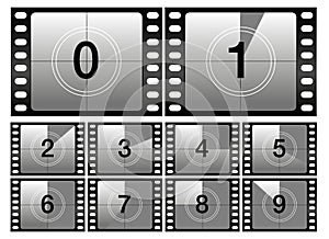 Countdown frames. Classic old film movie timer