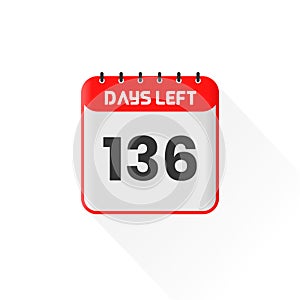 Countdown icon 136 Days Left for sales promotion. Promotional sales banner 136 days left to go