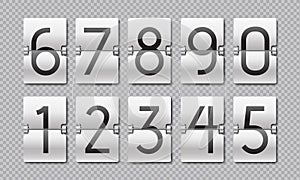Countdown numbers. Flip clock counter, time elements for digital scoreboard and analog timer. Vector countdown remaining photo