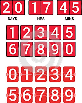 Countdown numbers flip counter. Counter with all numbers. Vector