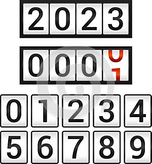 Countdown numbers flip counter. Counter with all numbers. Vector
