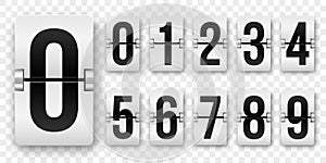 Countdown numbers flip counter vector isolated 0 to 9 retro style flip clock or scoreboard mechanical numbers set black on white