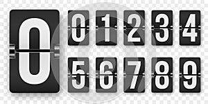 Countdown numbers flip counter vector isolated set. Retro style flip clock or scoreboard mechanical numbers 1 to 0 set