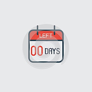 Countdown daily page calendar icon - 0 days left. Number day to go. Agenda app, business deadline, date. Reminder