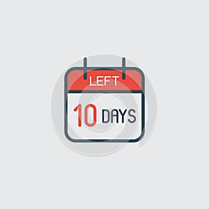 Countdown daily page calendar icon 10 days left. Number day to go. Agenda app, business deadline, date. Reminder