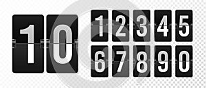 Countdown scoreboard numbers. Score vector realistic timetable. Mechanical retro airport flipboard. Counter mockup