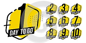 Countdown sign timer counter. Number Days to go badges for event coming vector