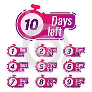 Countdown sign timer counter. Number Days to go badges for event coming vector