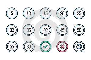 Countdown and Timepiece related color line icon set.