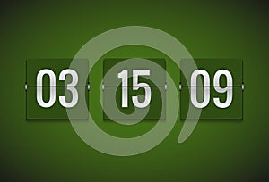 Countdown timer clock counter. Flip vector timer template. Display information of minute, hour. Scoreboard info