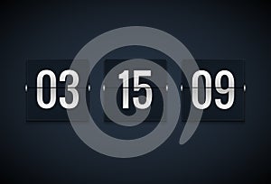 Countdown timer clock counter. Flip vector timer template. Display information of minute, hour. Scoreboard info