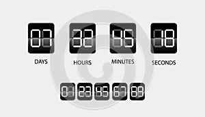 Countdown timer. Clock counter. Scoreboard of days hours minutes seconds. Vector illustration EPS 10