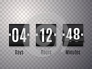 Countdown timer with numbers isolated on transparent background. Vector template