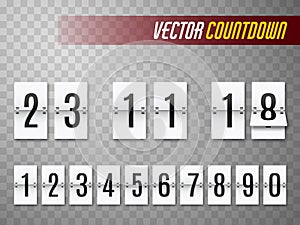 Countdown timer set. Flip time remaining scoreboard or clock. Vector.