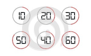 Countdown timer with ten seconds or minutes interval in modern style. Isolated on a white background