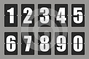 Countdown timer, white color mechanical scoreboard with different numbers. Vector illustration
