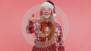 Countdown to Christmas holiday celebration, girl counting in reverse order from five to one, dancing