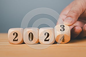 Countdown to 2024. Loading year from 2023 to 2024. Business Idea, Creative, Thinking, brainstorm, Goal, Resolution, strategy, plan
