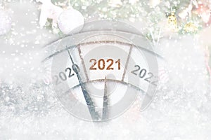 Countdown to midnight. Clock of holiday counting last moments before Christmas or New Year 2021