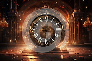 Countdown to midnight clock surrounded by