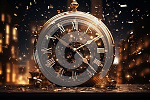 Countdown to midnight clock surrounded by