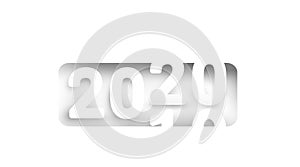 Countdown to new year 2020 in paper cut and craft style. White color and simple 2020 background. Vector paper art illustration