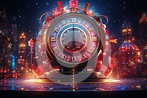 Countdown to New Years clock surrounded by