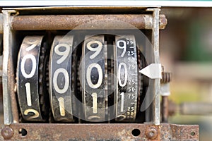 counter analog number meter on vintage oil machine